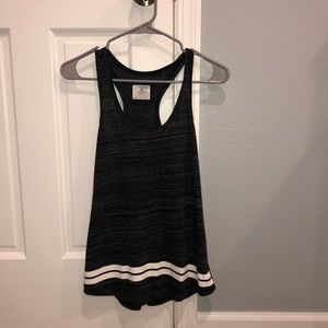 Dark Gray Tank Top with white stripes on bottom